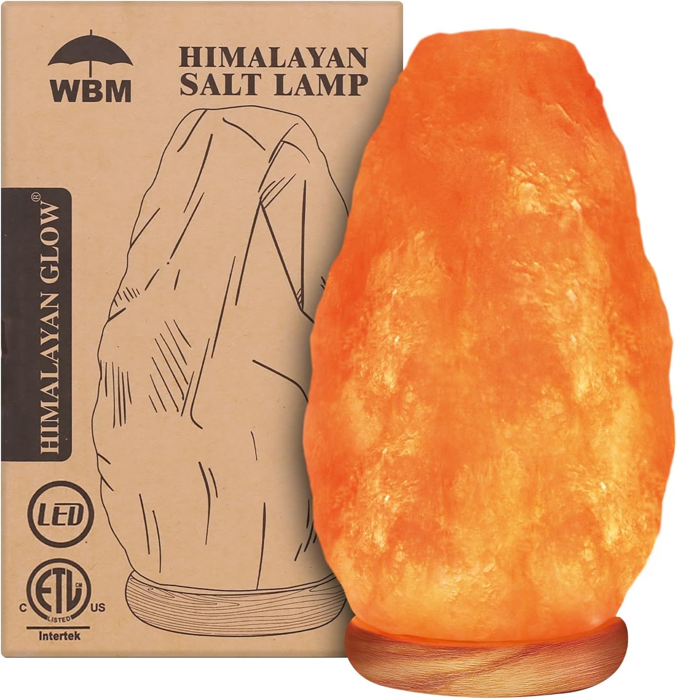 Himalayan Salt Lamp, Hand-Carved Crystal, Touch Dimmer, USB, Neem Wood