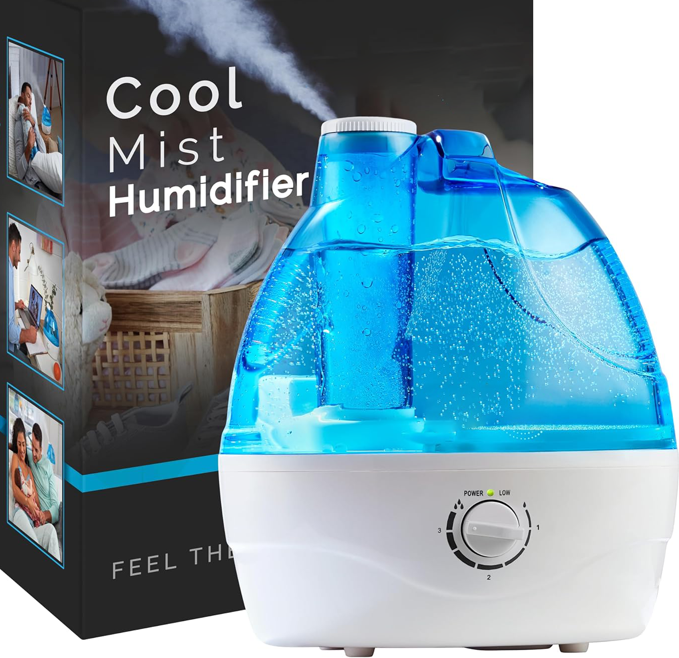 Cool Mist Humidifier 2.2L, 400 sq ft, Filterless, 360 Nozzle, Auto Off