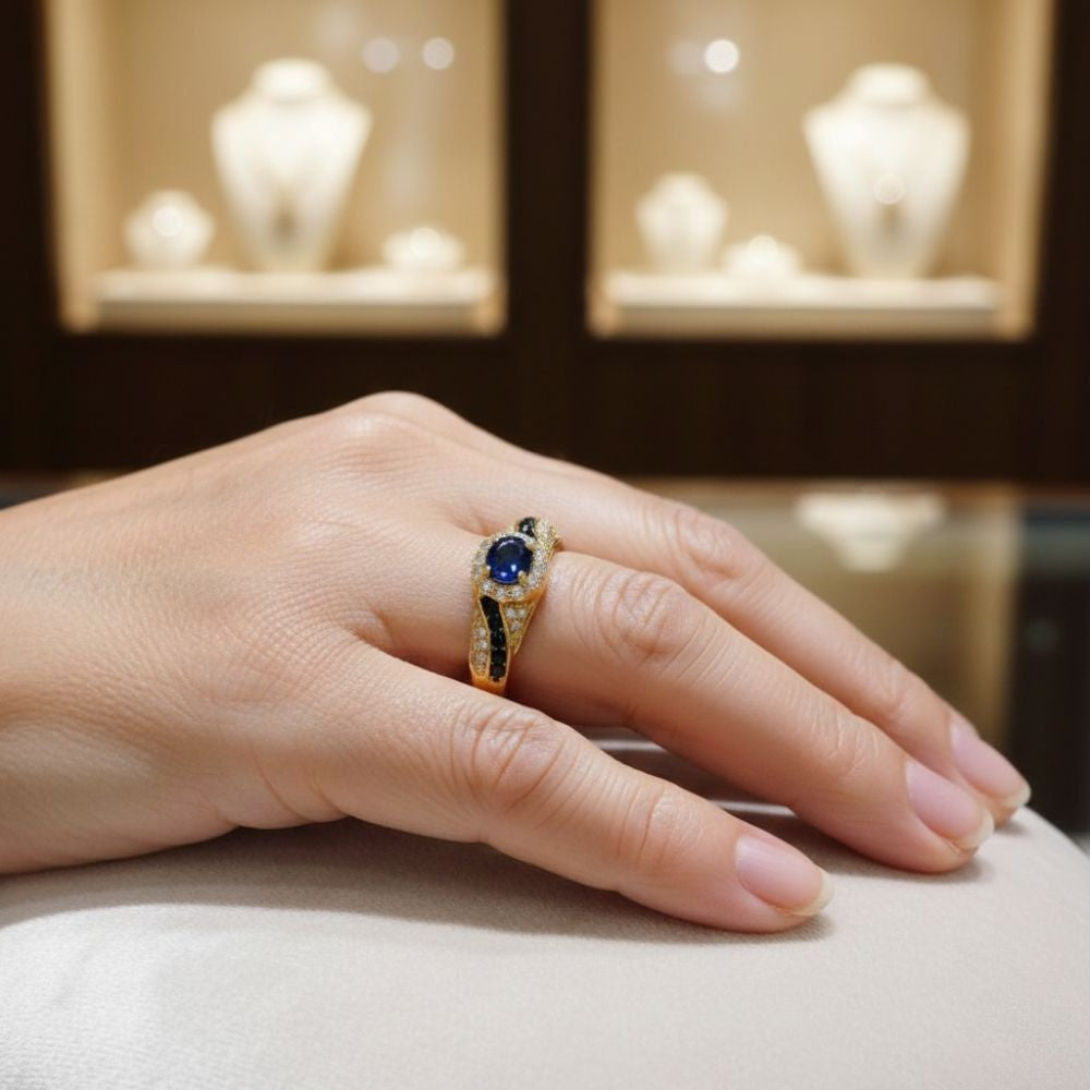 Celestia Dark Blue Topaz Ring