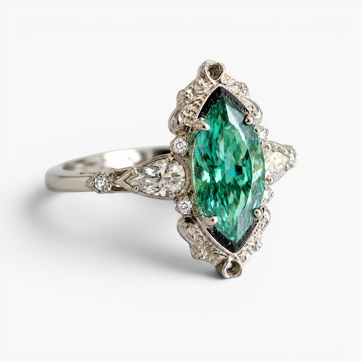 Vintage Teal Moissanite Ring