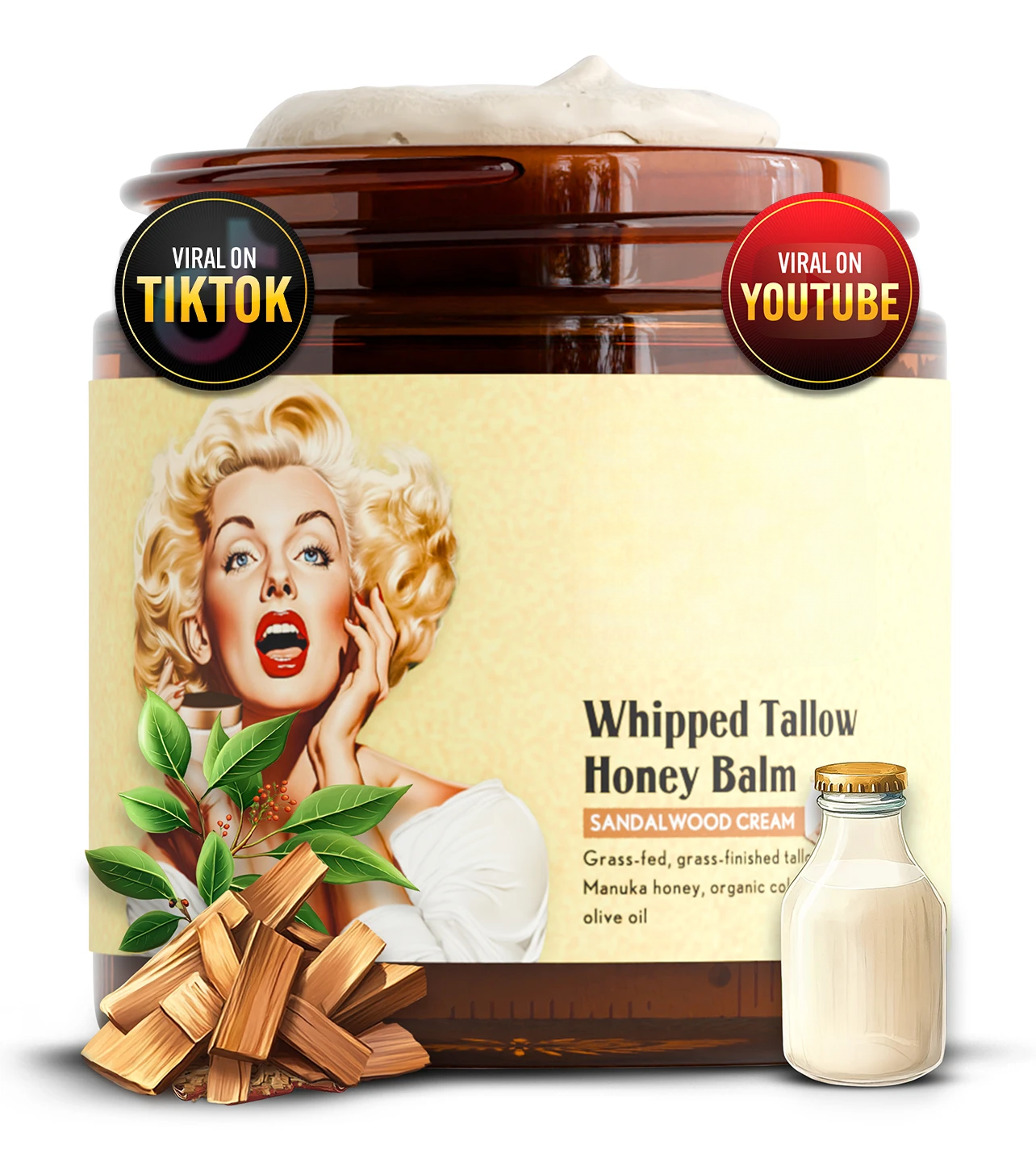 Whipped Beef Tallow and Honey Balm for Dry Skin, Hydration and Dry Patches