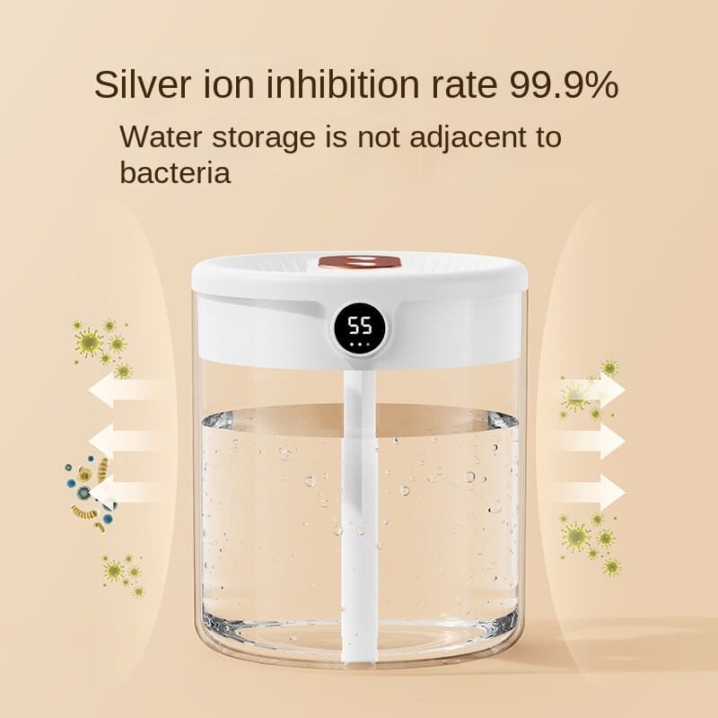 Air Humidifier 2L, Dual Mist Output, Digital Display, USB, Ambient Light