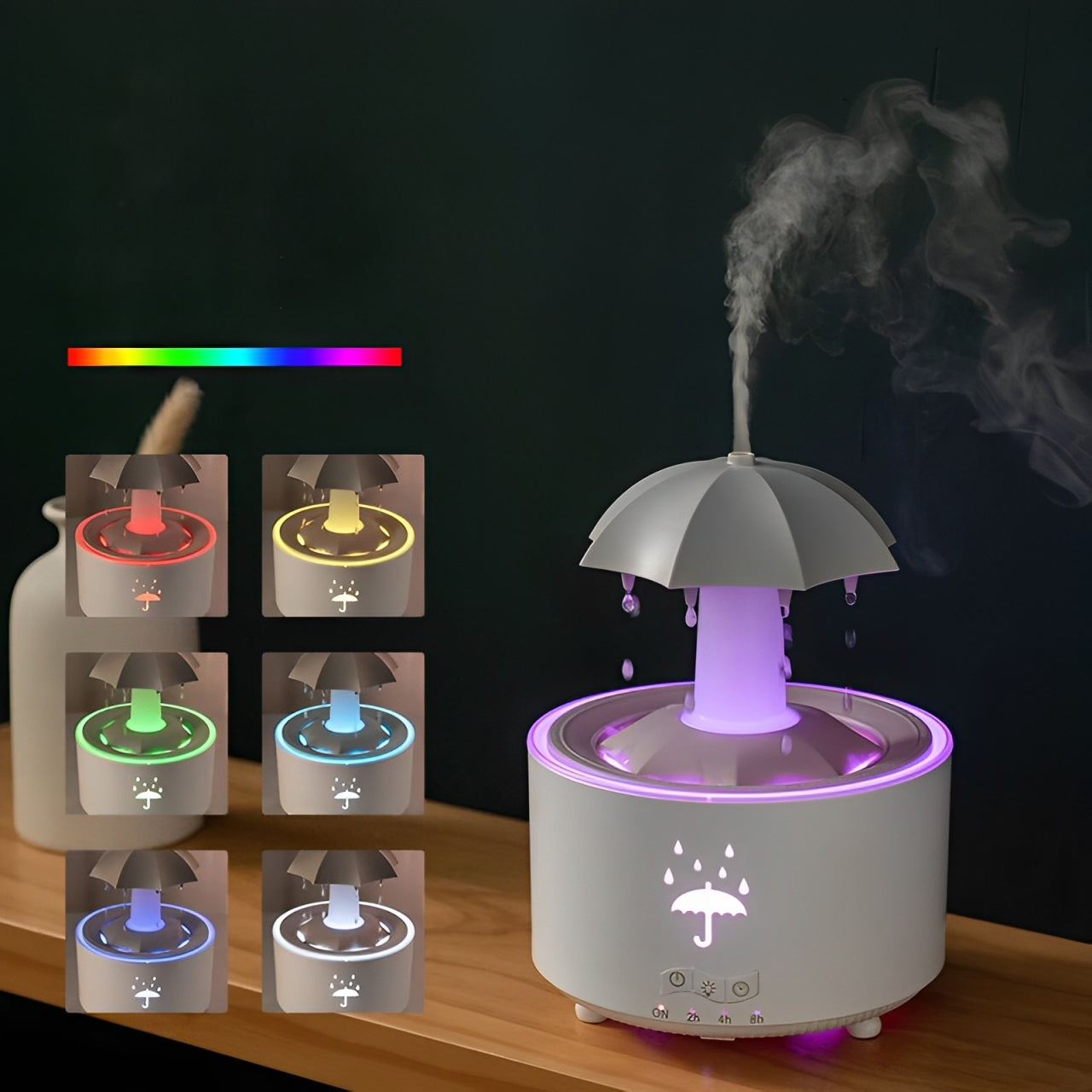Aromatherapy Humidifier & Diffuser, 300ml, Rain Sound, 7 LED, Remote