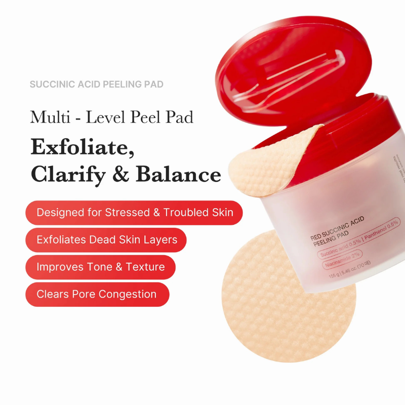 Red Succinic Acid Panthenol Pads for Acne, Breakouts and Pigmentation