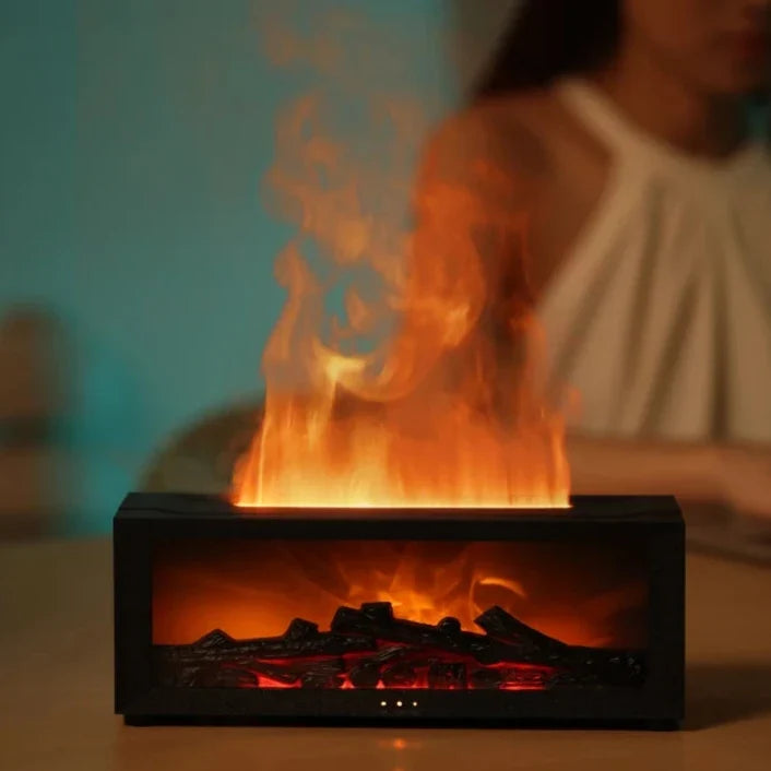Aroma Diffuser & Humidifier, Fireplace Flame Effect, Timer, Remote, USB