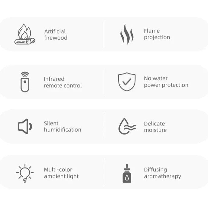 Aroma Diffuser & Humidifier, Fireplace Flame Effect, Timer, Remote, USB