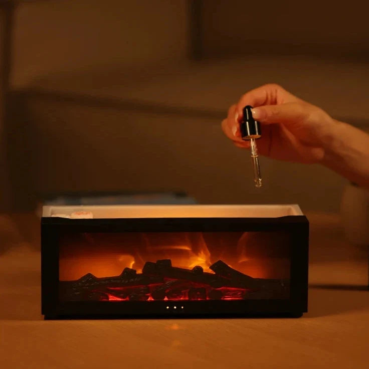 Aroma Diffuser & Humidifier, Fireplace Flame Effect, Timer, Remote, USB