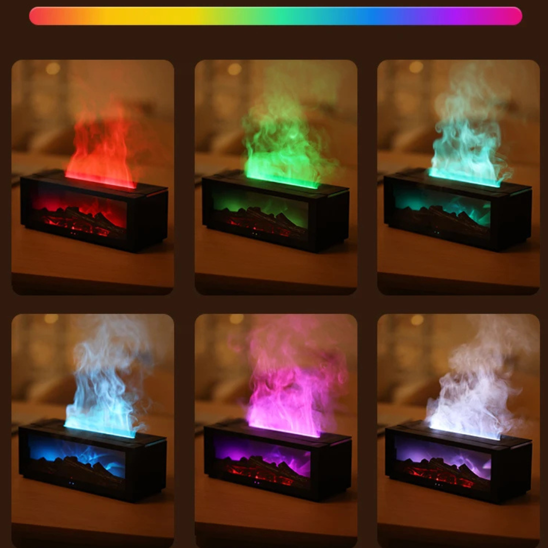 Aroma Diffuser & Humidifier, Fireplace Flame Effect, Timer, Remote, USB
