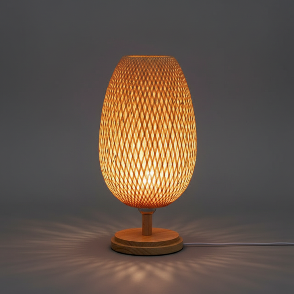 Vintage Bamboo Table Lamp | Rustic Bedside and Desk Lamp
