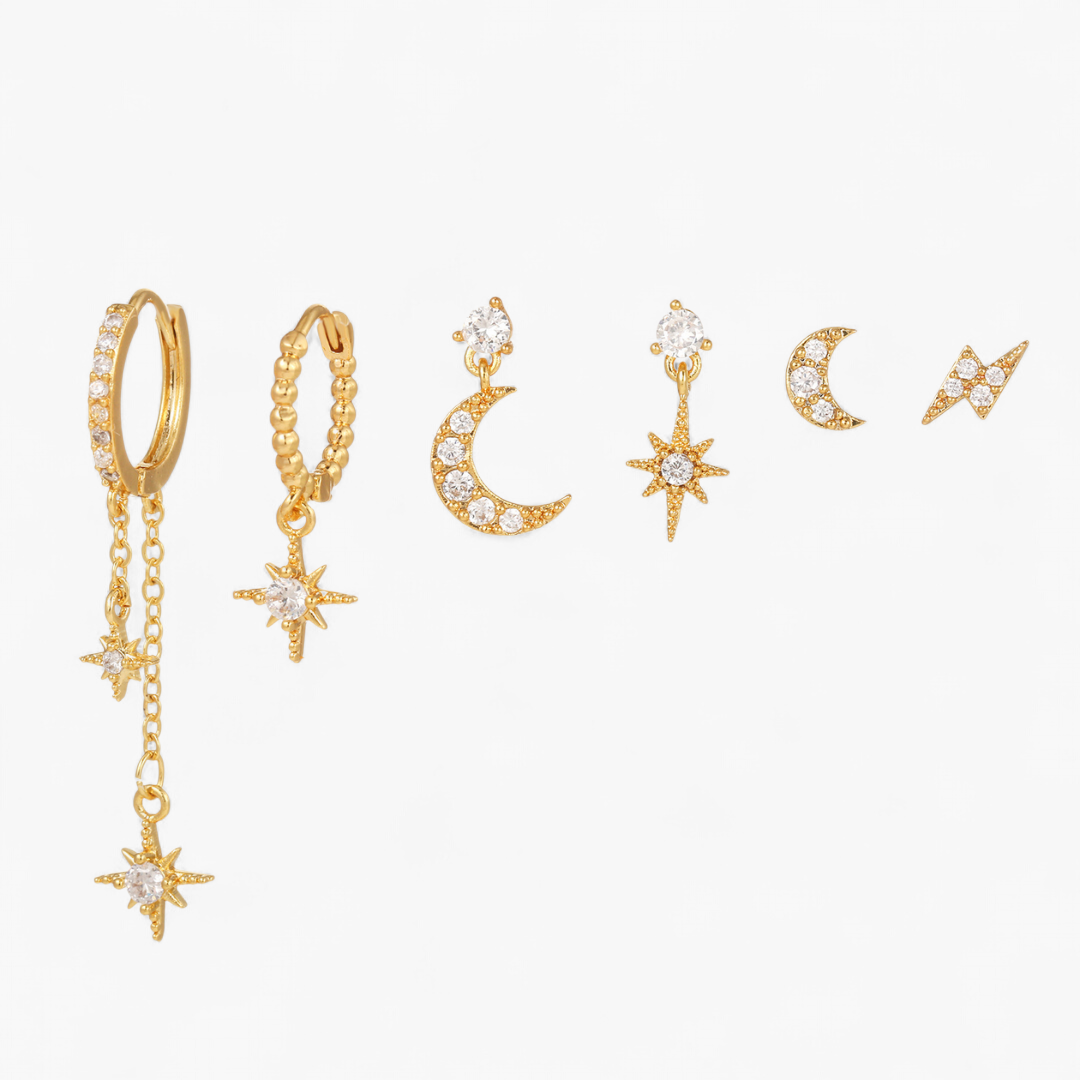 Celestial Star Moon Earring Set — Moonlight Gold