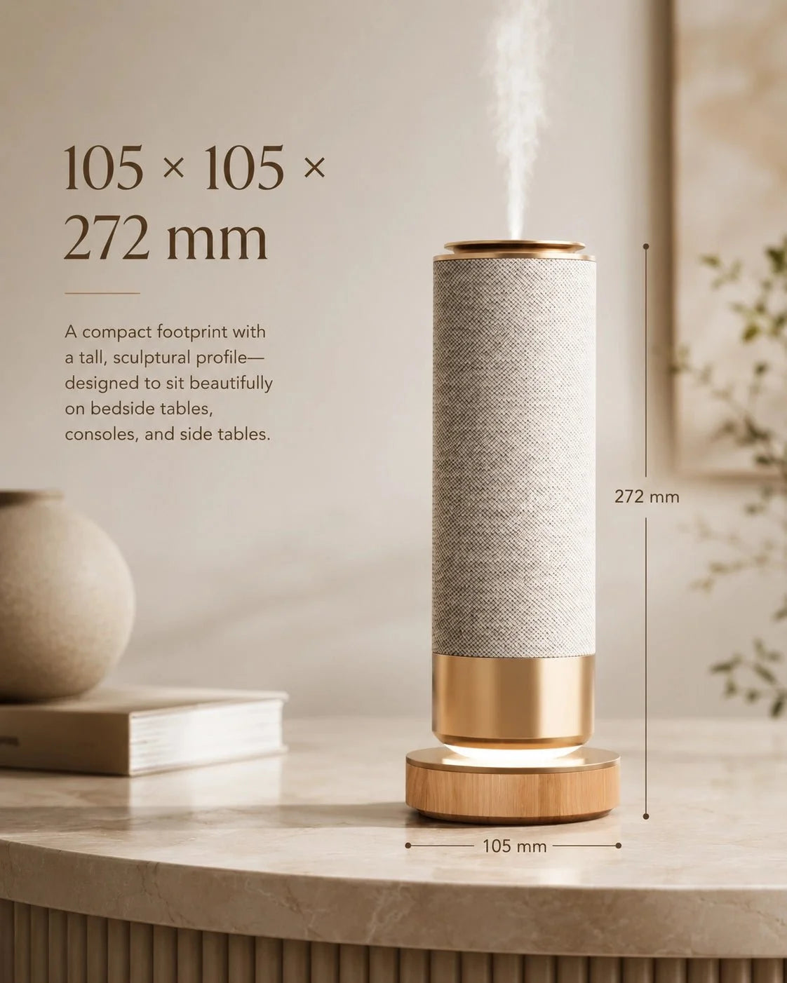 Waterless Essential Oil Diffuser, 100ml, Warm LED Glow, Aluminum & Fabric