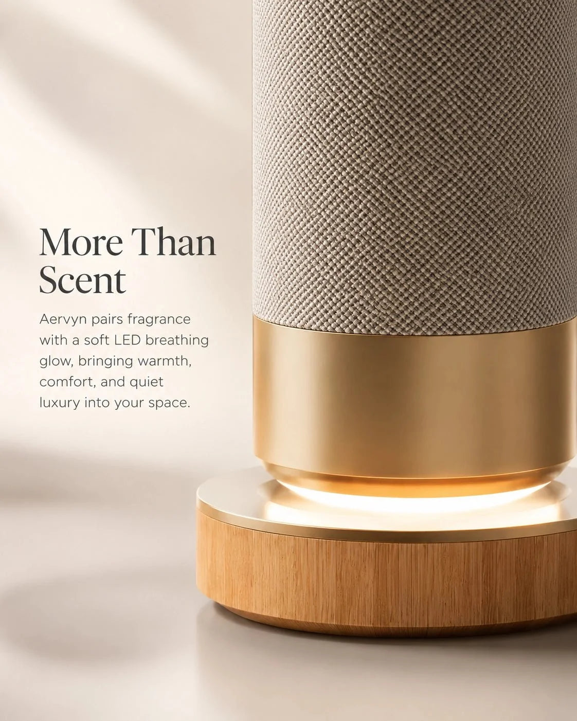 Waterless Essential Oil Diffuser, 100ml, Warm LED Glow, Aluminum & Fabric