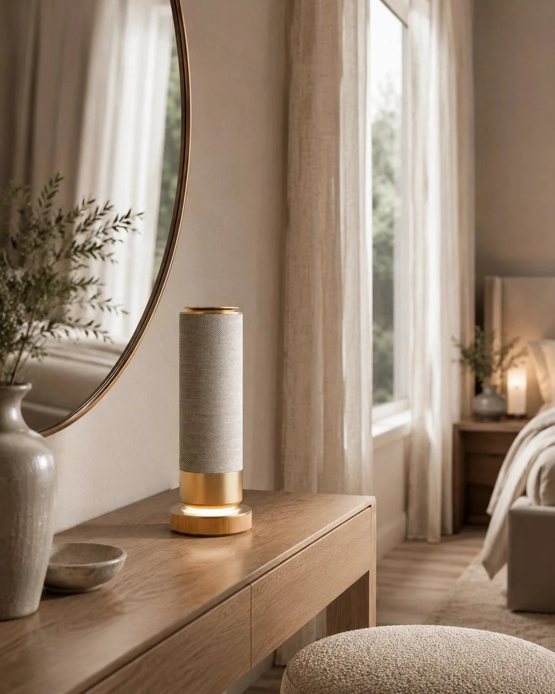 Waterless Essential Oil Diffuser, 100ml, Warm LED Glow, Aluminum & Fabric