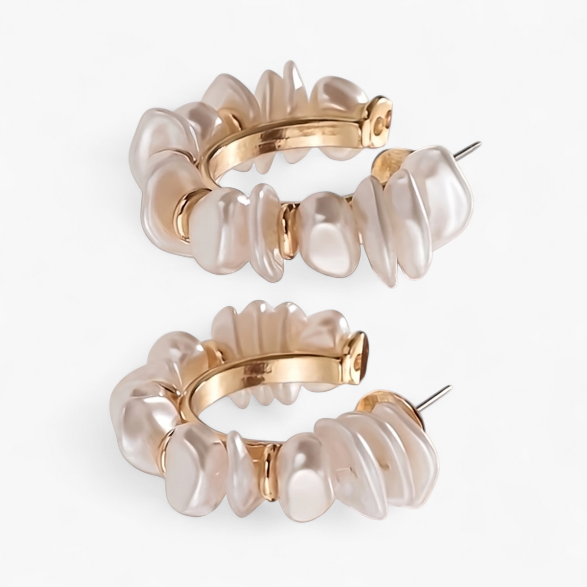 Baroque Pearl Gold Hoop Earrings - stacked pair