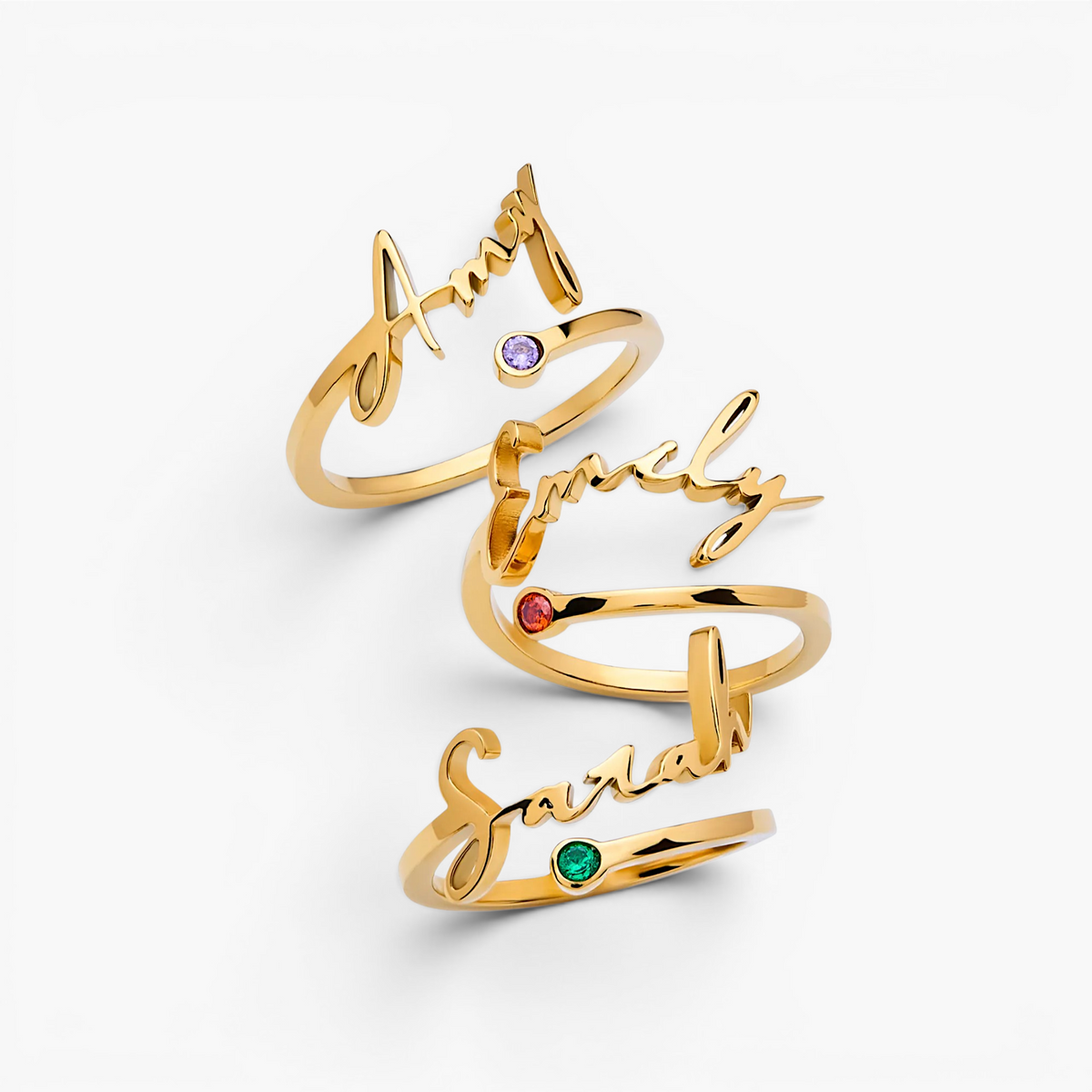 Birthstone Signature Name Ring