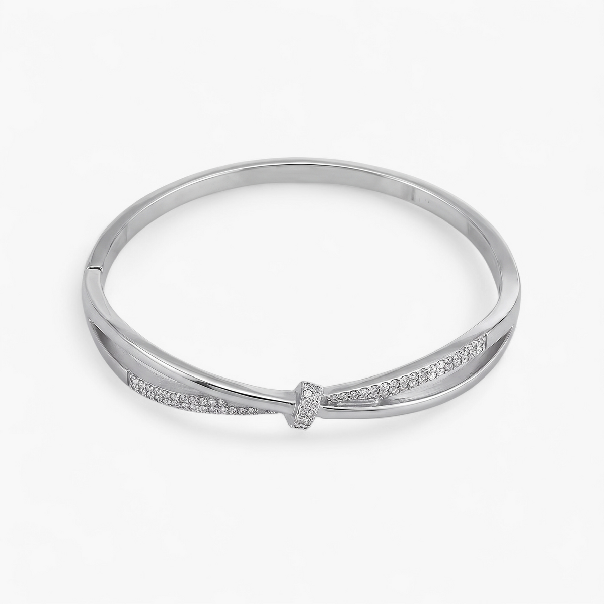 Pave Crossover Bangle Bracelet - Silver