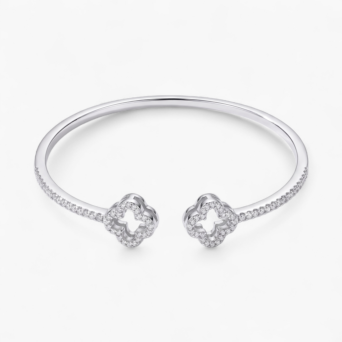 Clover Cuff Bangle Bracelet - Silver