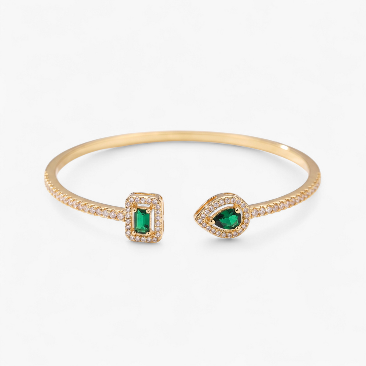 Gemstone Cuff Bangle Bracelet - Gold + Green
