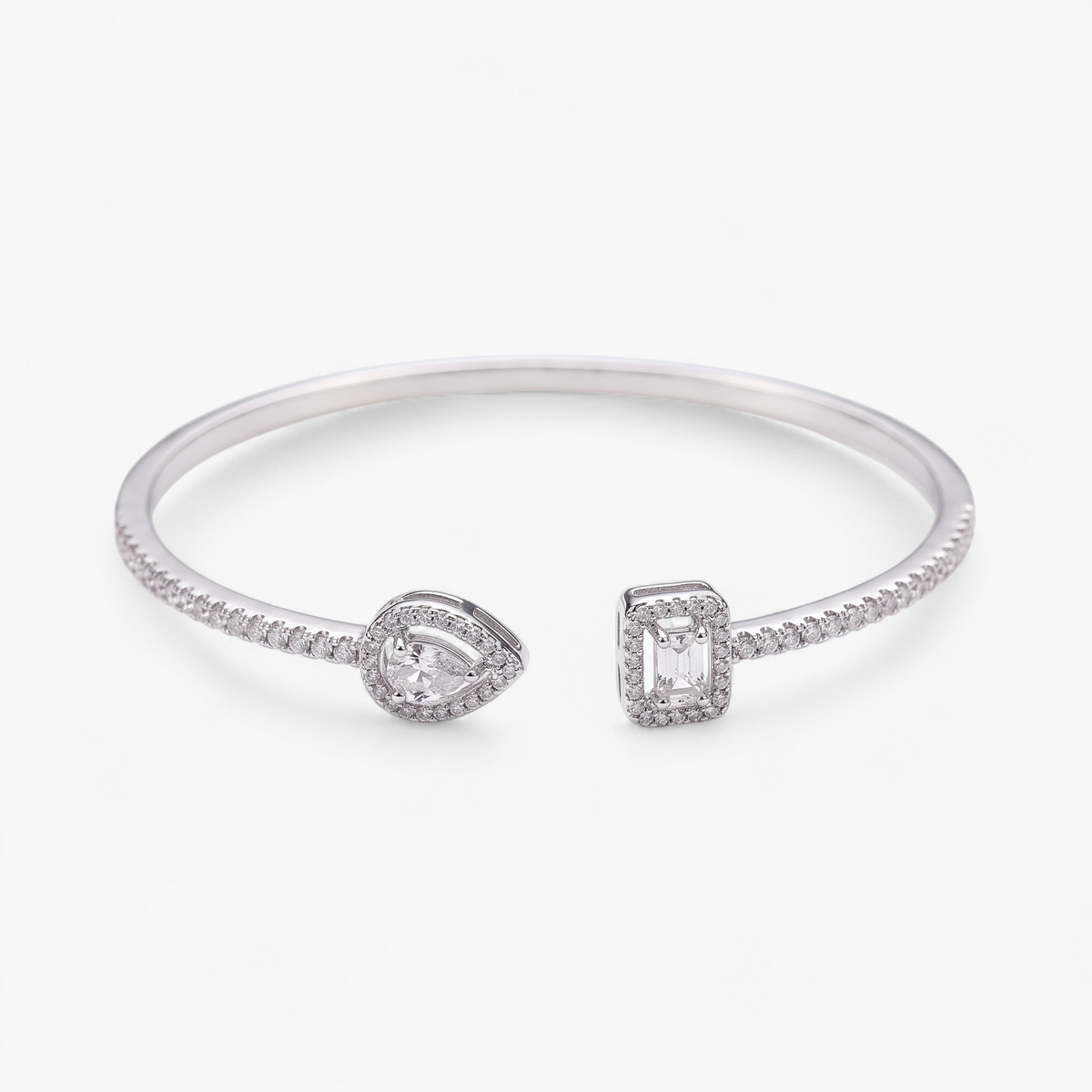 Gemstone Cuff Bangle Bracelet - Silver + White