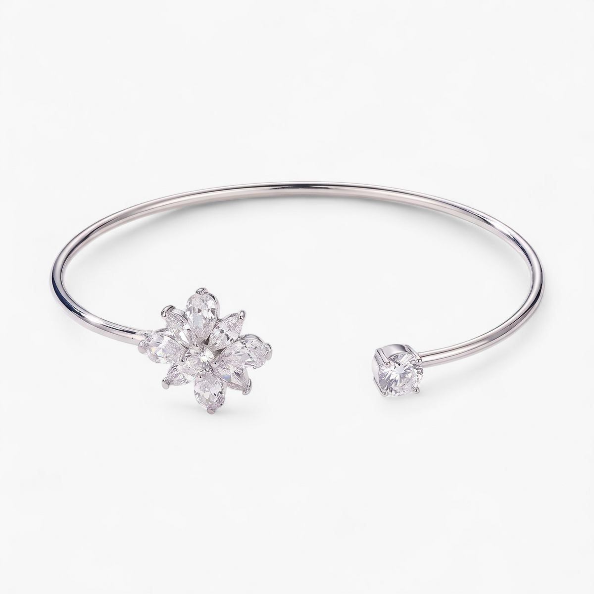Flower Cuff Bangle Bracelet - Silver
