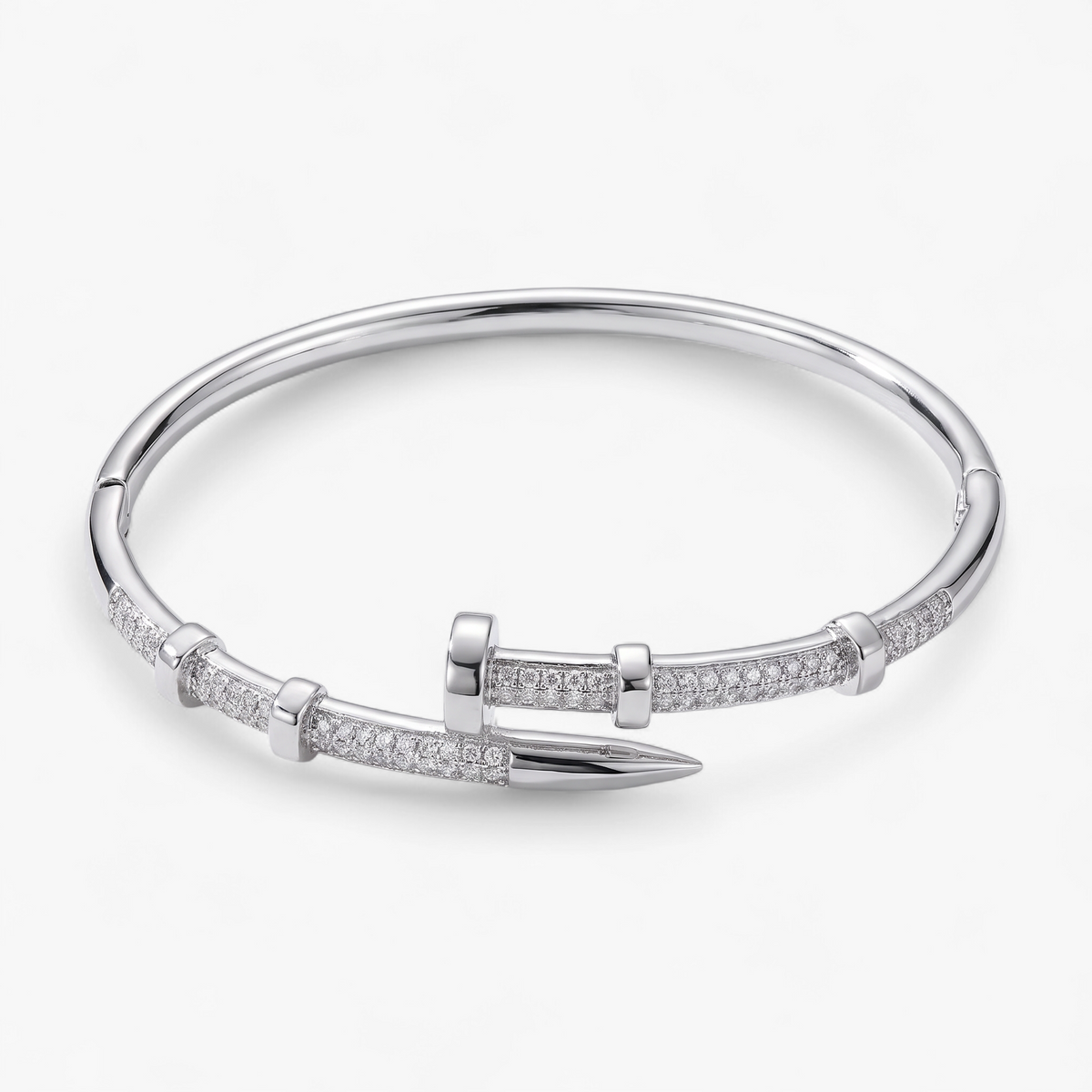 Pave Nail Bangle Bracelet - Silver