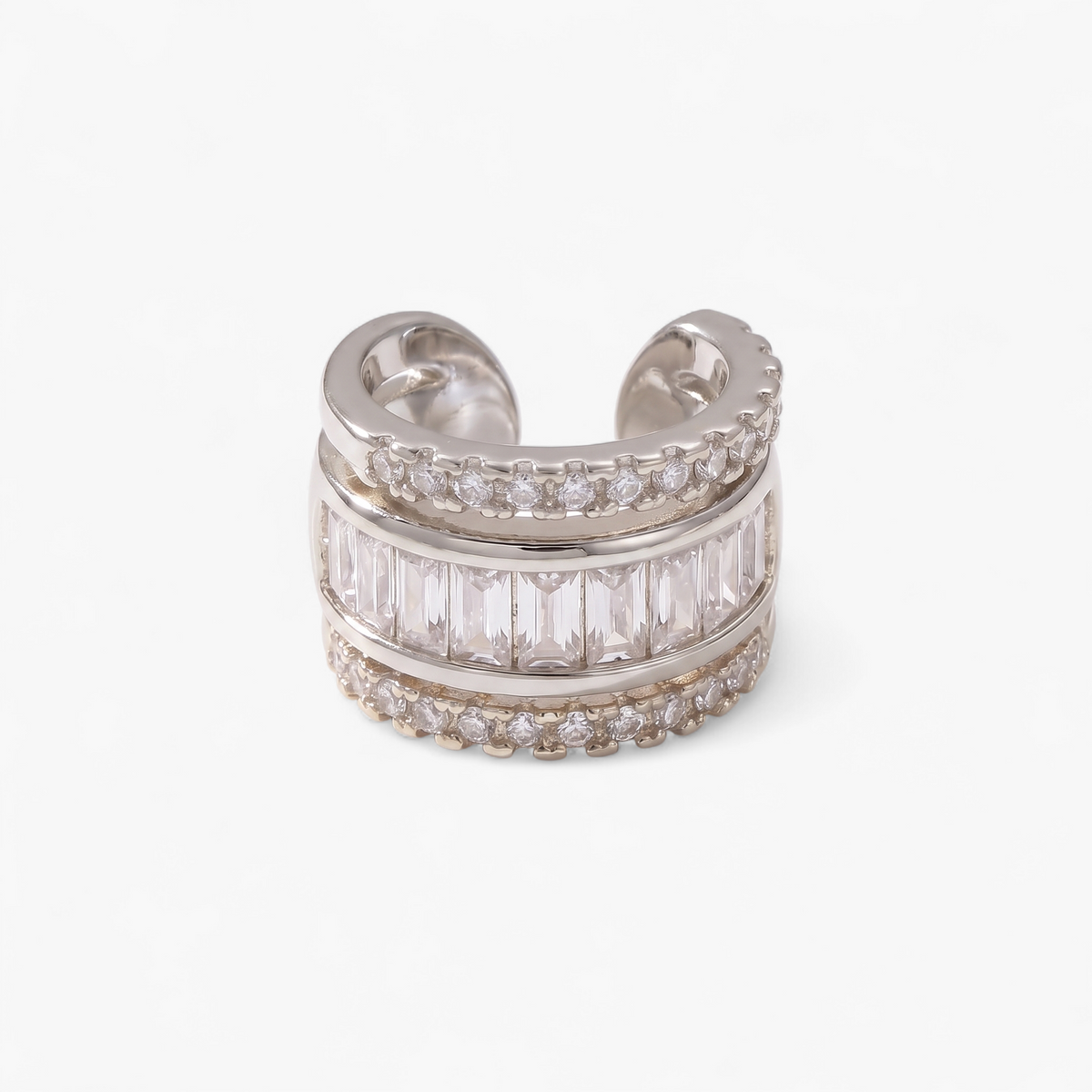 Baguette Ear Cuff Earrings - Silver