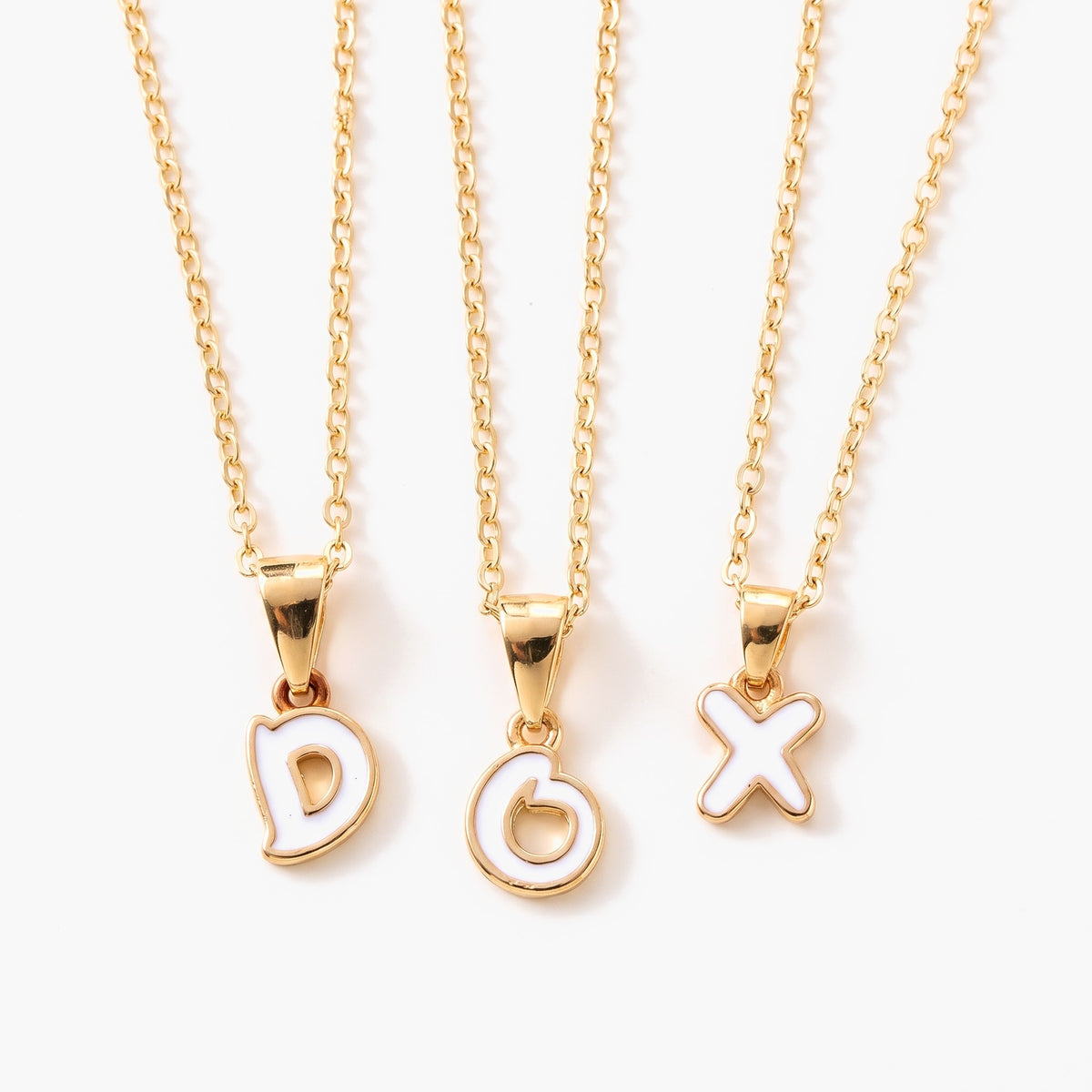 White Enamel Initial Necklace - Gold