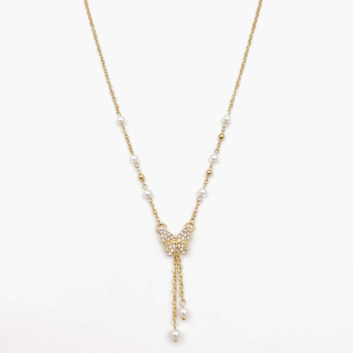Pearl Butterfly Necklace - Gold