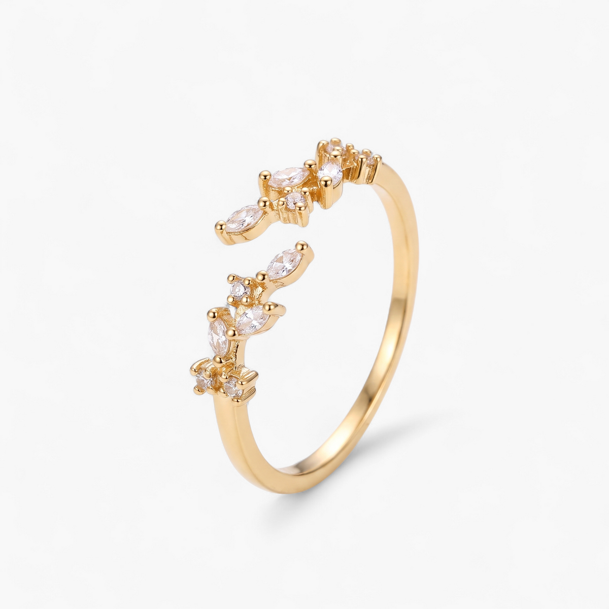 Adjustable Cubic Zirconia Leaf Ring - Gold