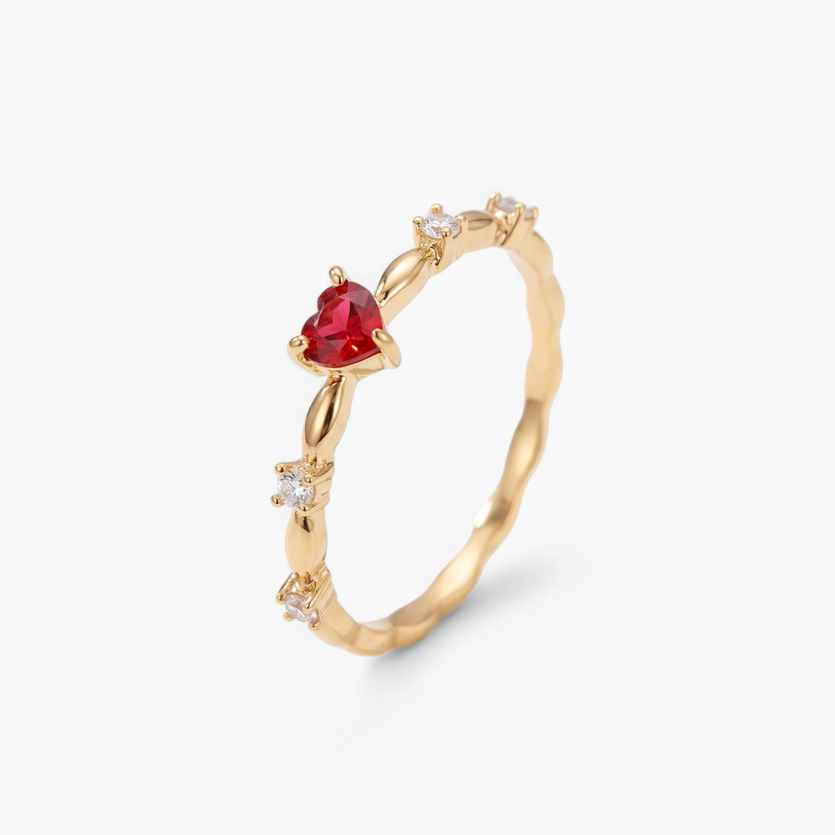 Red Heart Cubic Zirconia Ring - Gold