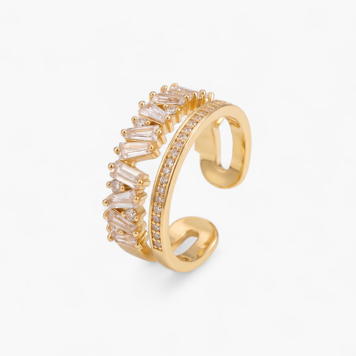 Baguette Cubic Zirconia Stacking Ring - Gold
