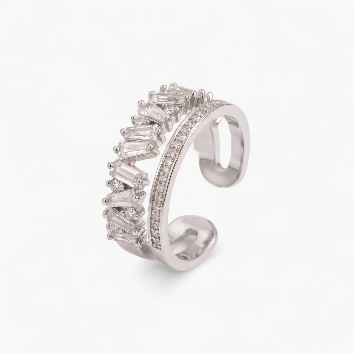 Baguette Cubic Zirconia Stacking Ring - Silver