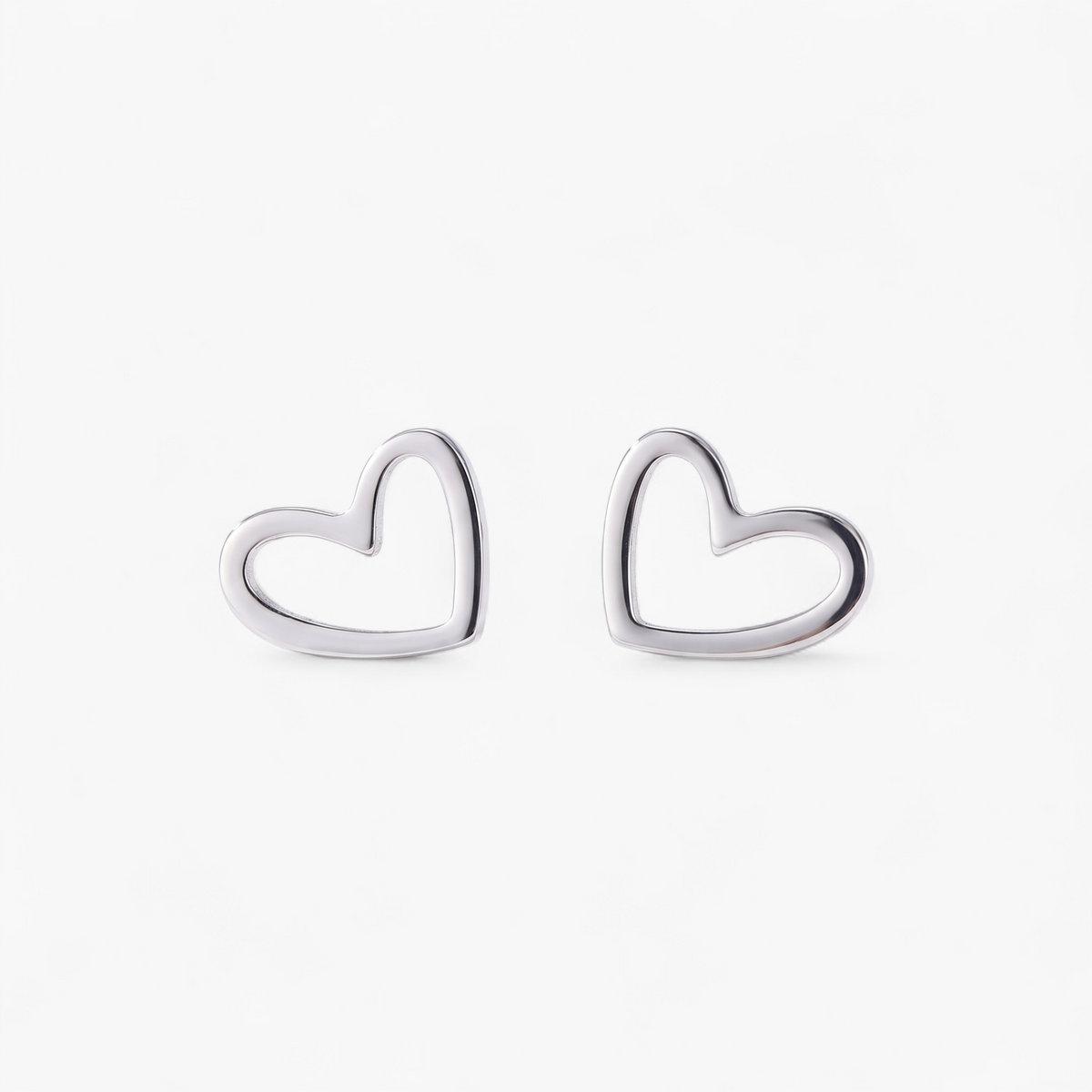 Open Heart Stud Earrings - Silver