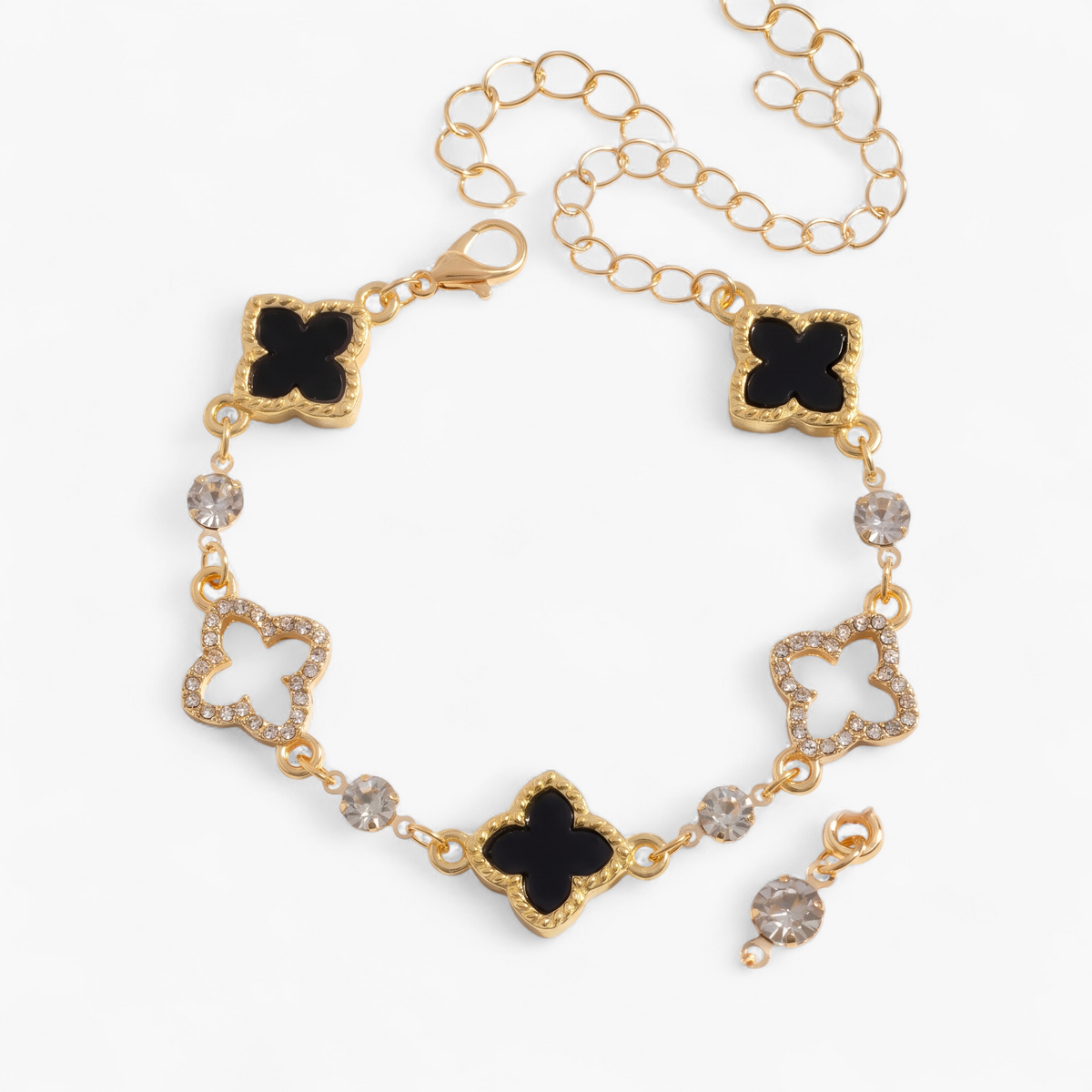 Dainty Clover Charm Bracelet - Black