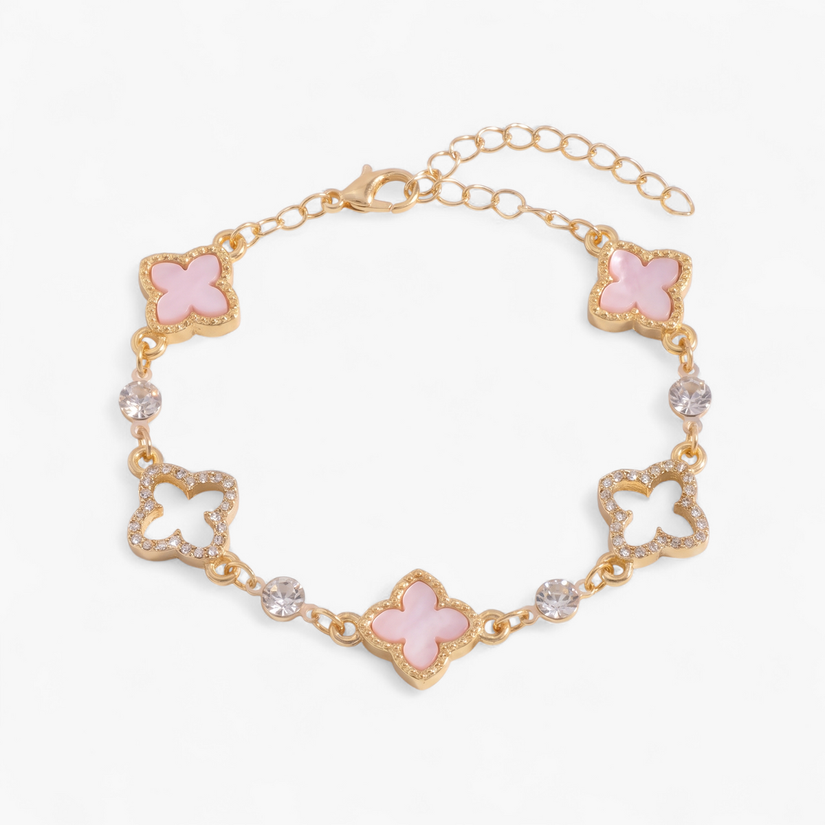 Dainty Clover Charm Bracelet - Pink