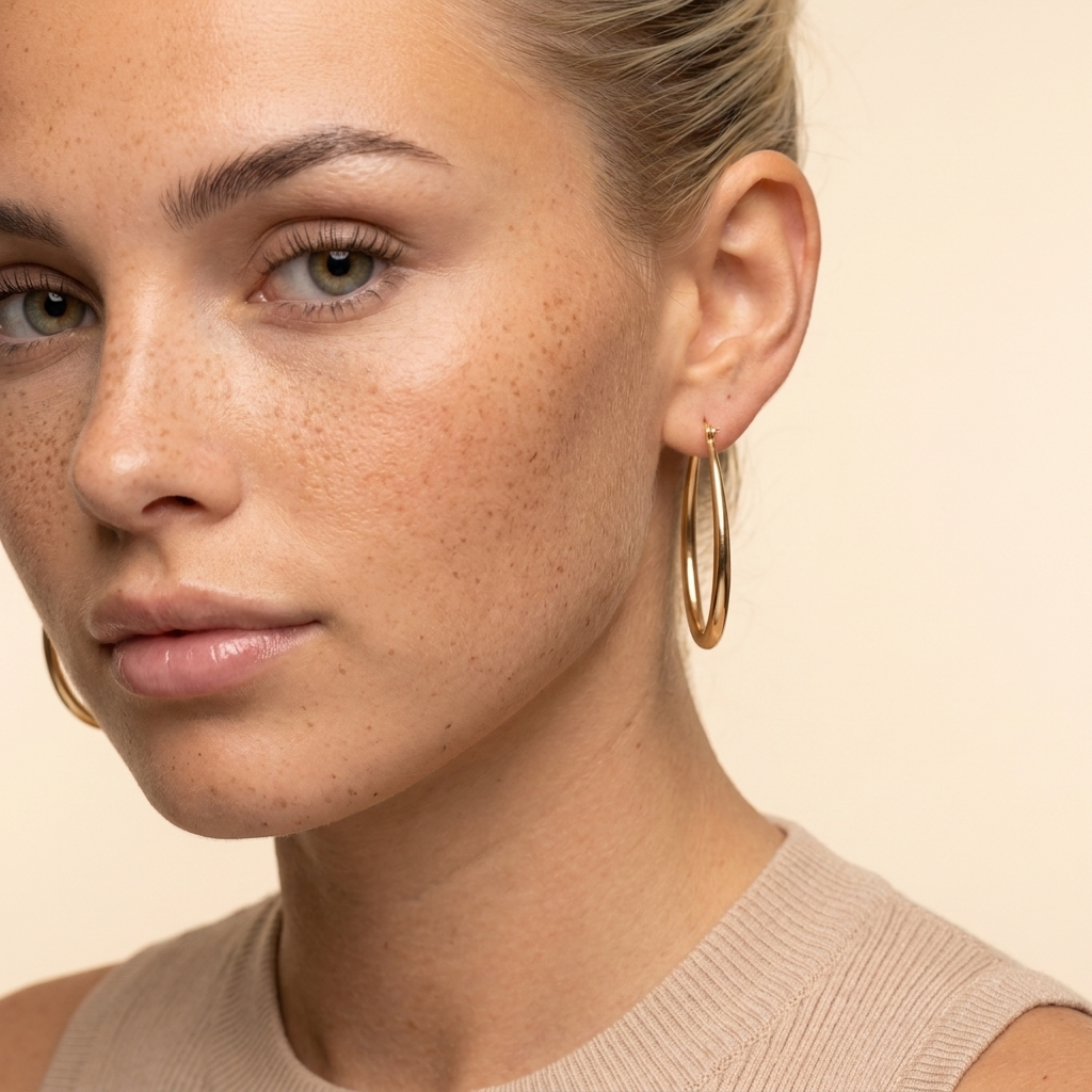 Elongated Oval Leverback Hoop Earrings - Gold - close-up