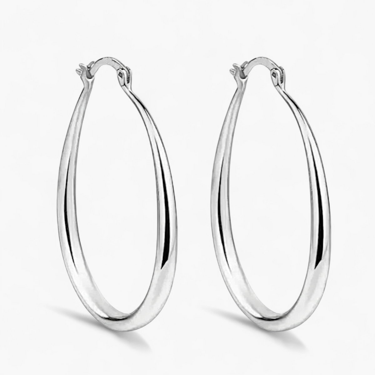 Elongated Oval Leverback Hoop Earrings - Silver