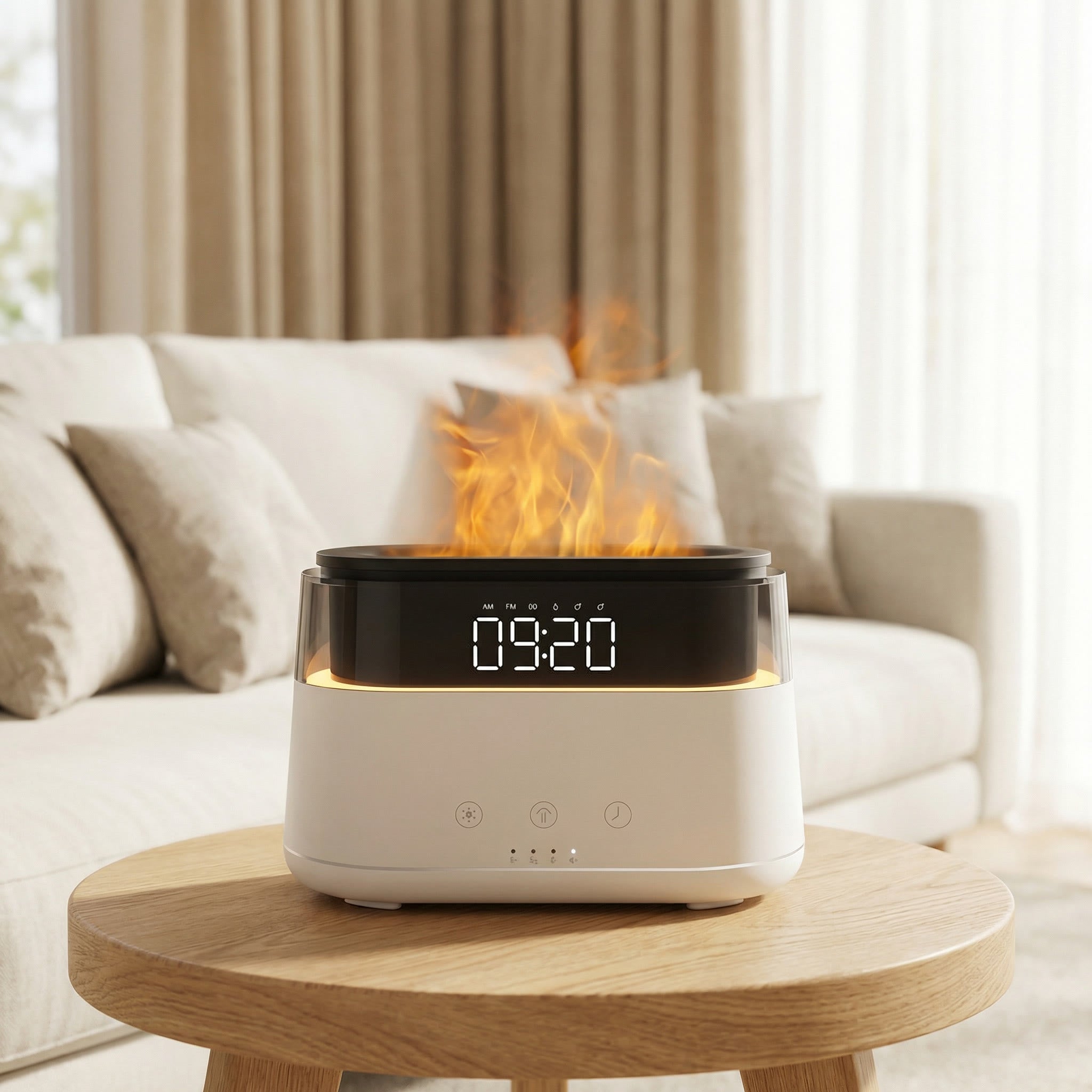 Flame Essential Oil Diffuser & Alarm Clock, 180ml, Night Light, Timer