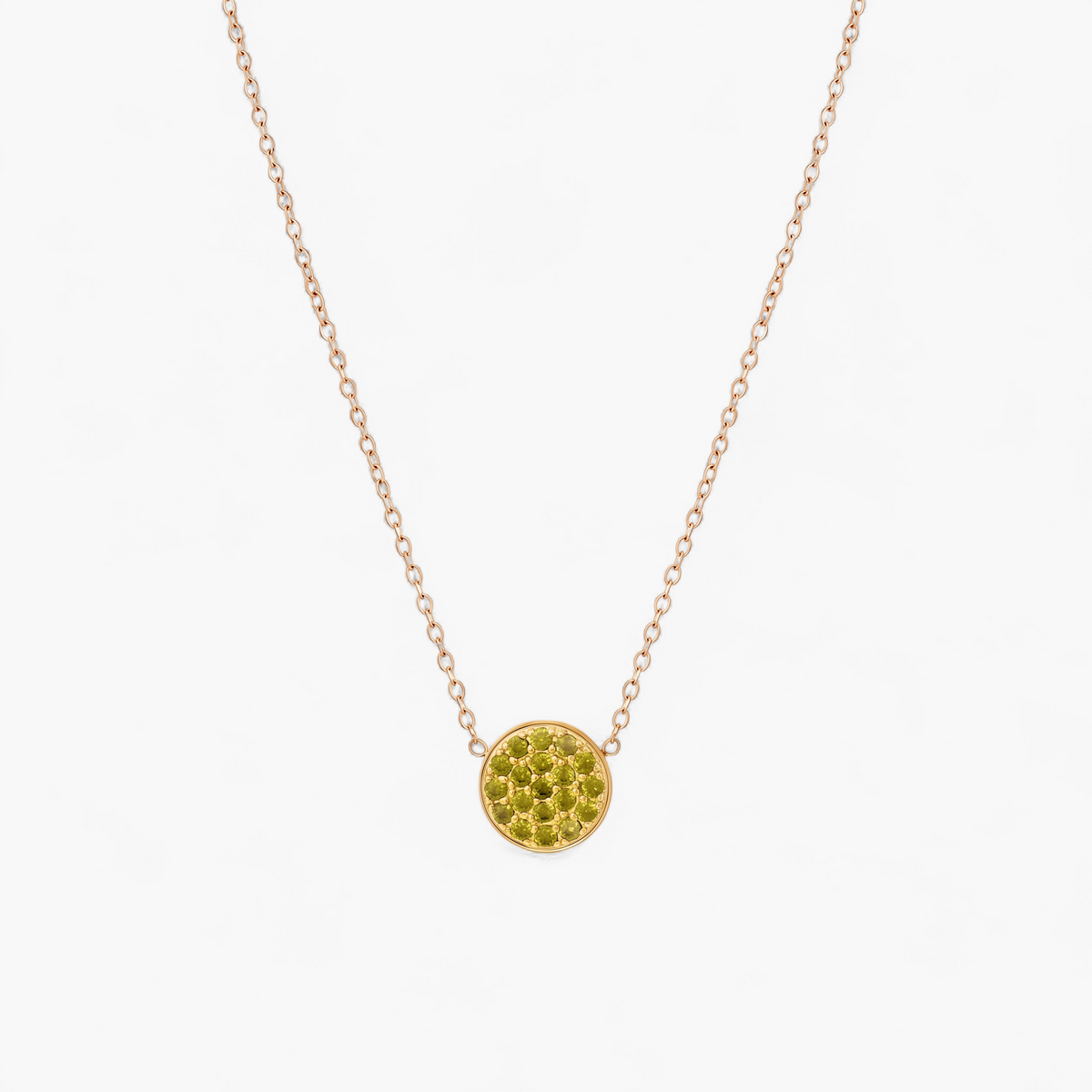 Gold Birthstone Pavé Disc Necklace - August
