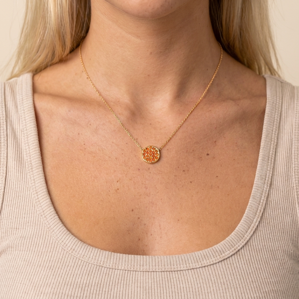Gold Birthstone Pavé Disc Necklace - close-up
