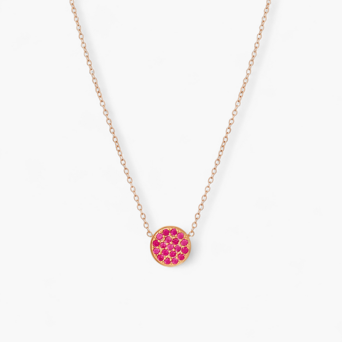 Gold Birthstone Pavé Disc Necklace - July