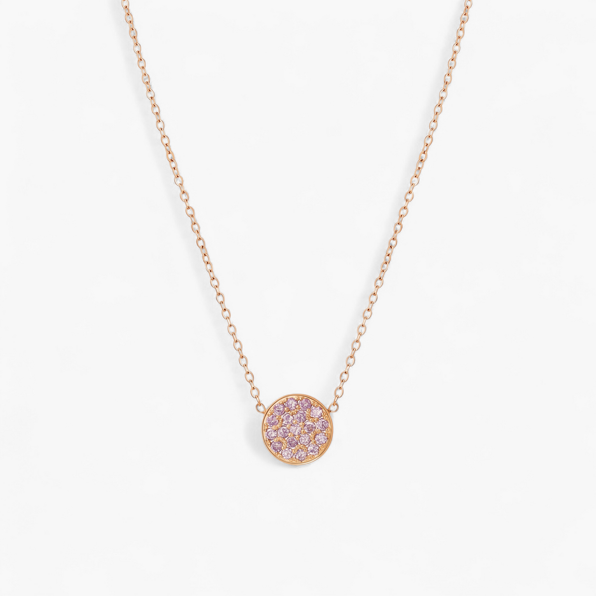 Gold Birthstone Pavé Disc Necklace - June