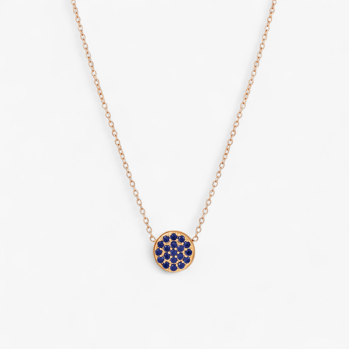 Gold Birthstone Pavé Disc Necklace - September
