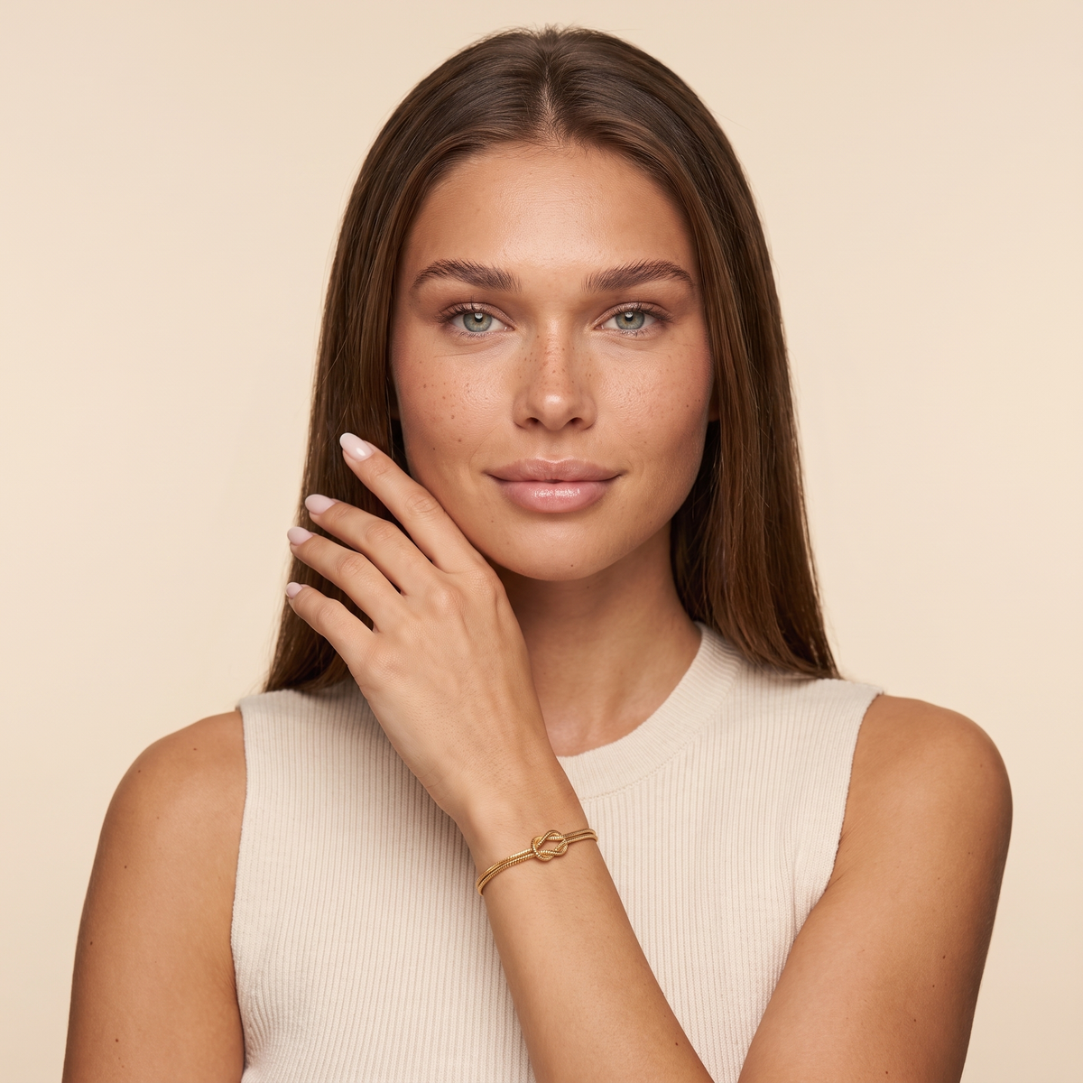 Gold Forever Knot Chain Bracelet - worn