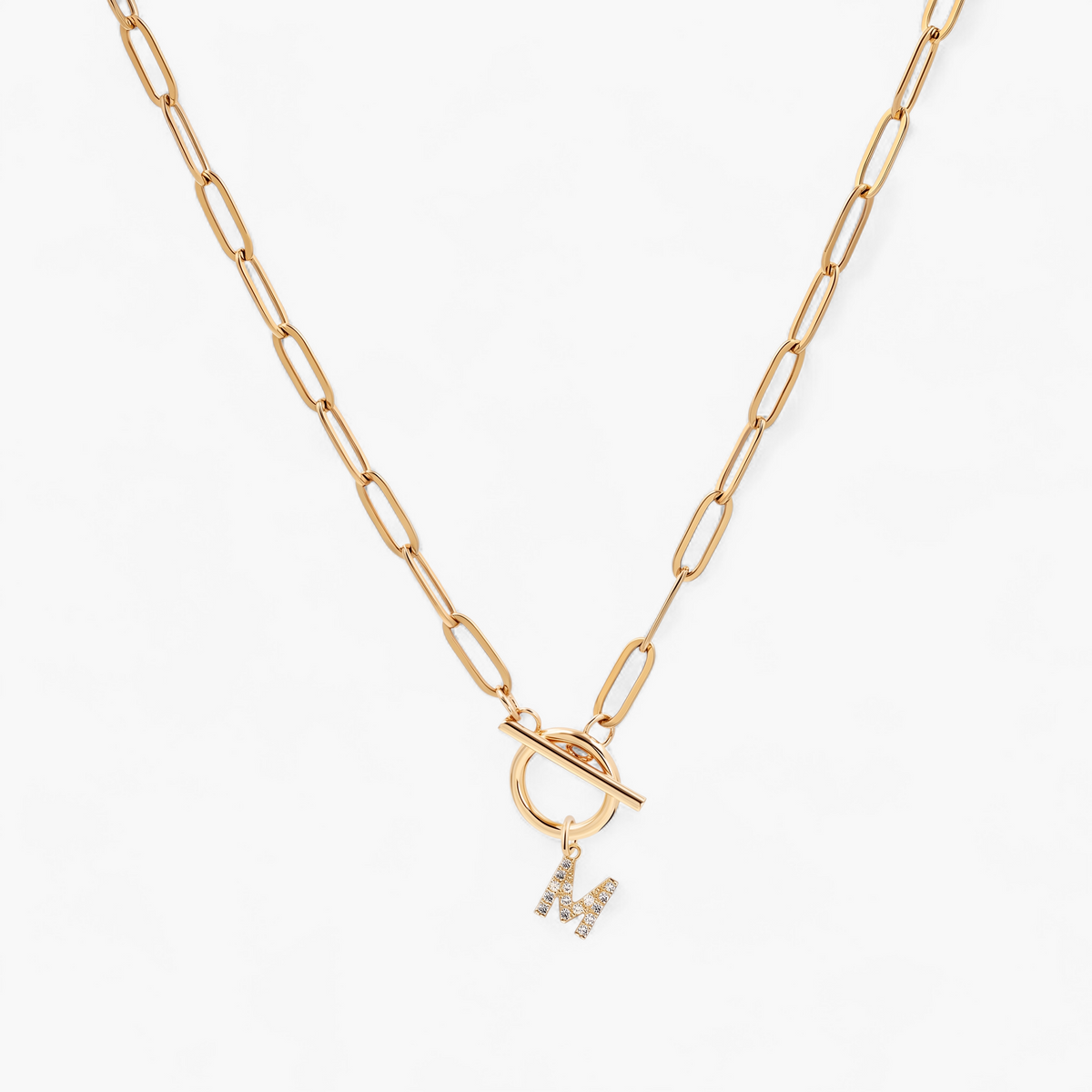 Gold Initial Paperclip Necklace - Gold