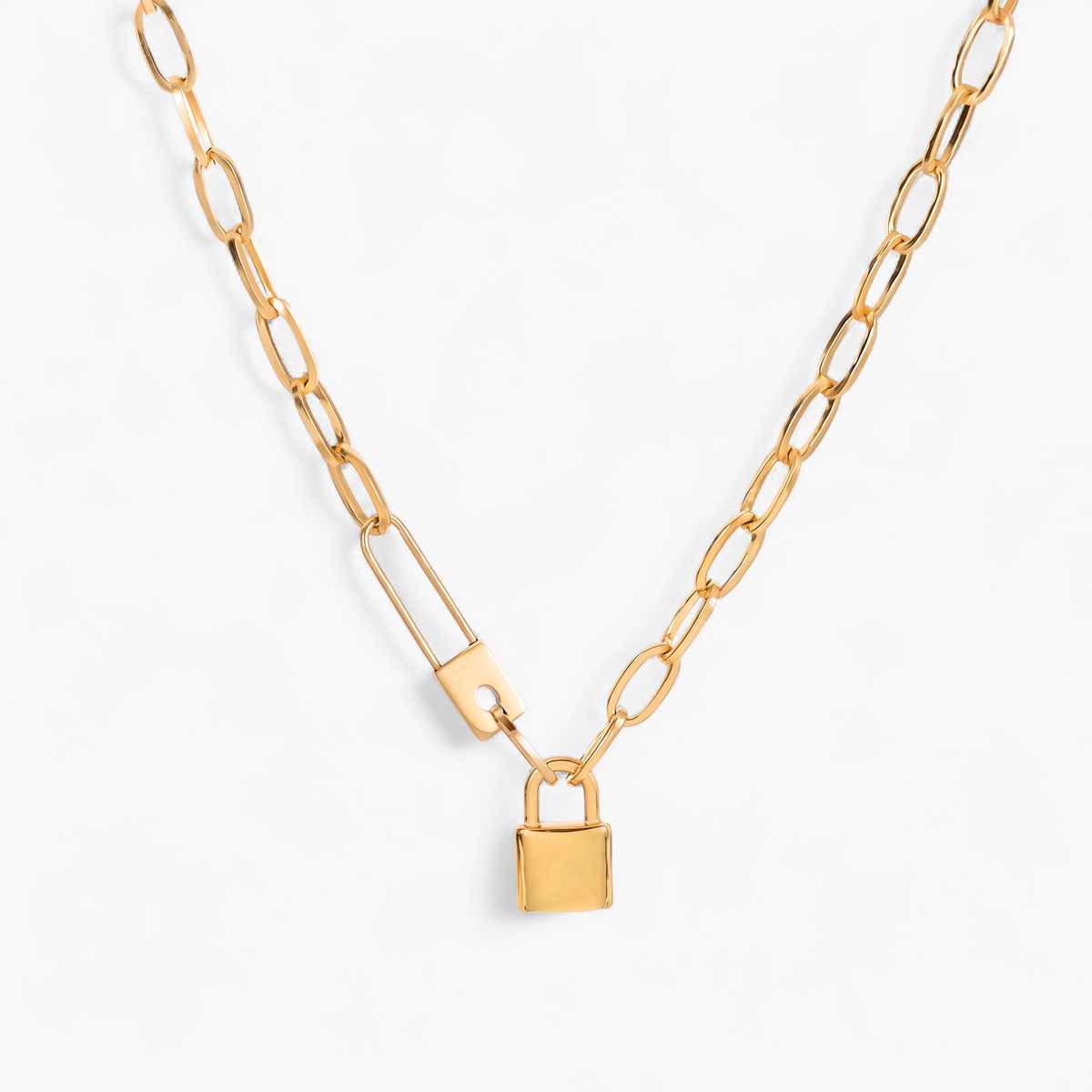 Gold Padlock Paperclip Necklace - Gold