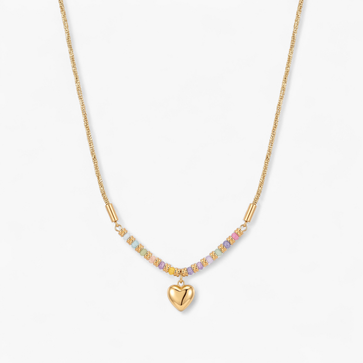 Gold Rainbow Heart Charm Necklace