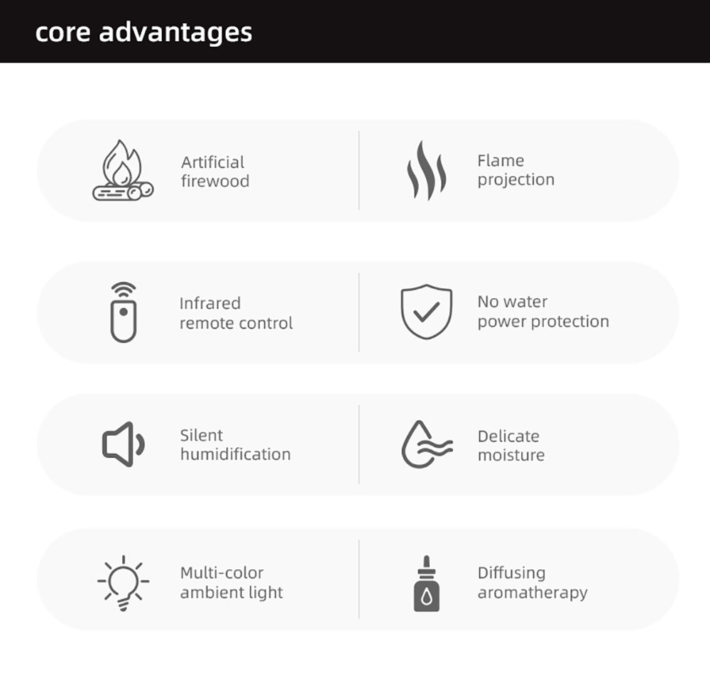Aroma Diffuser & Humidifier, Flame Effect, 150ml, USB-C, Remote, 30dB