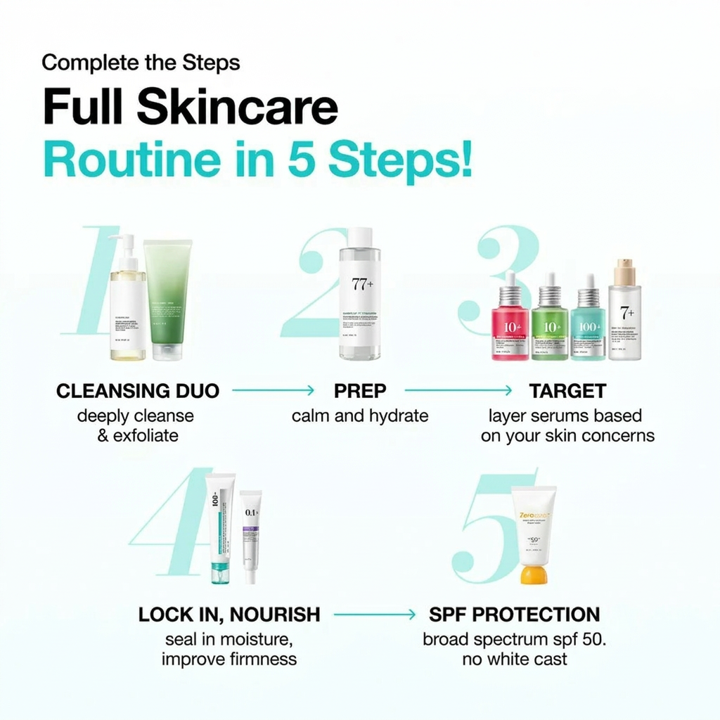 8-Step Korean Skincare Set for Glass Skin, Hydration & Brightening