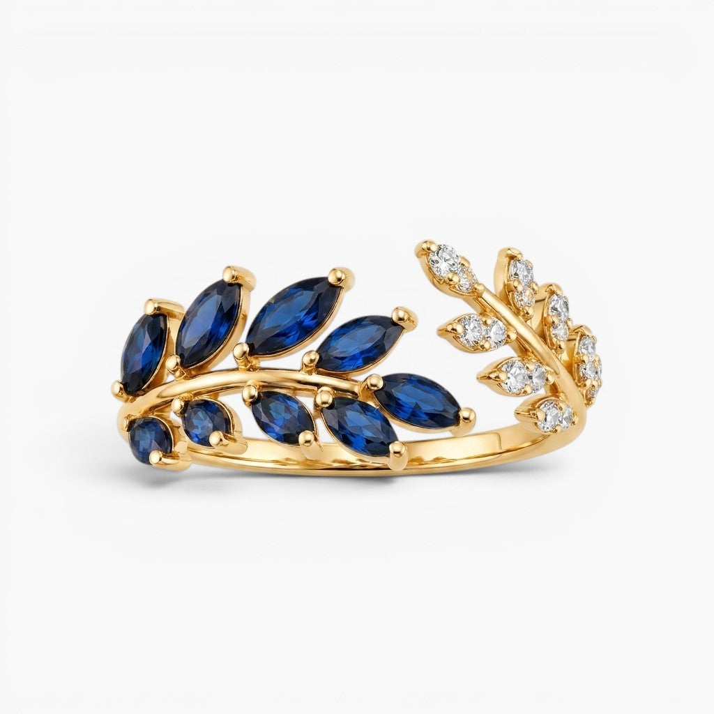 Blue Sapphire Leaf Ring